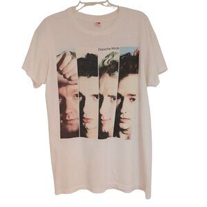 Vintage DM Depeche Mode USA Band Original White Faded Concert T Shirt 1989 XL
